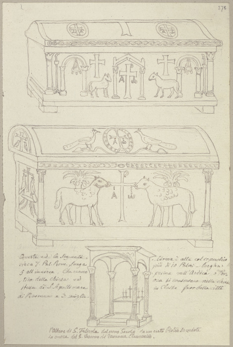 Zwei Sarkophage sowie das Ziborium und der Altar in Sant’Apollinare in Classe a Johann Ramboux