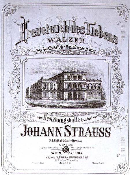 Poster advertising 'Freueteuch des Lebens', a waltz a Johann Strauss the Younger