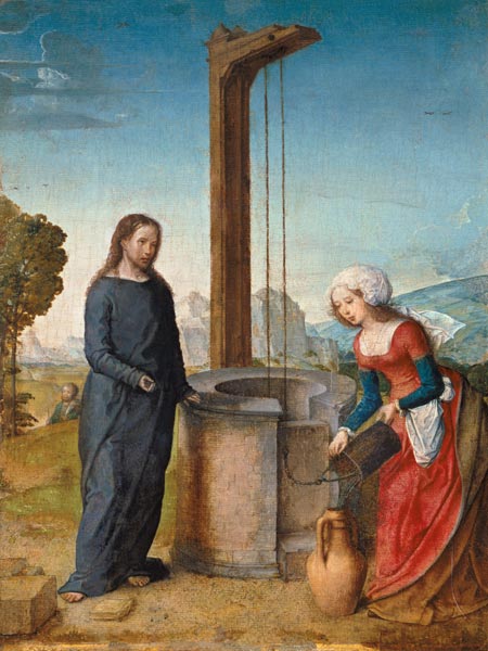 Christ and the Samariterin at the fountain a Johann von Flandern