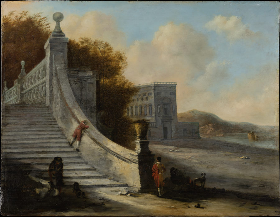 Palace with Outdoor Stairs at the Sea a Johann Wilhelm Baur