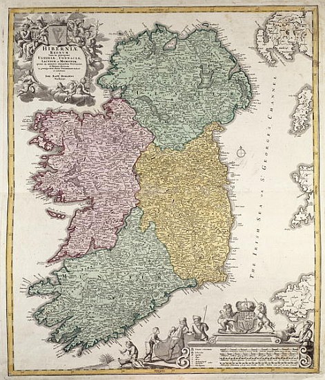 Map of Ireland showing the Provinces of Ulster, Munster, Connaught and Leinster, Johann B. Homann, c a Johann Baptist Homann