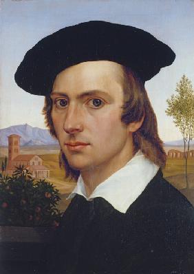 Self-Portrait with Beret before a Roman Landscape