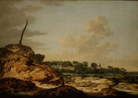 Landscape with sportsman and distant view of Middleburg a Johannes Goedaert