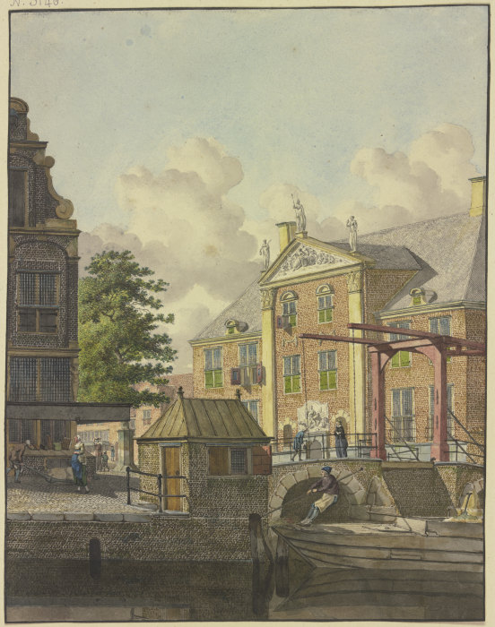 Schleusentor vor einem Palast mit einem Basrelief a Johannes Huibert Prins