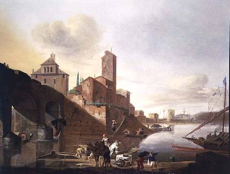 A View of the Ponte Molle in Rome a Johannes Lingelbach