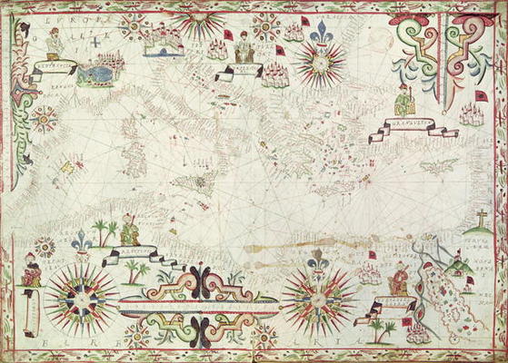 Map of the Mediterranean, 1625 (gouache on paper) a Johannes Oliva