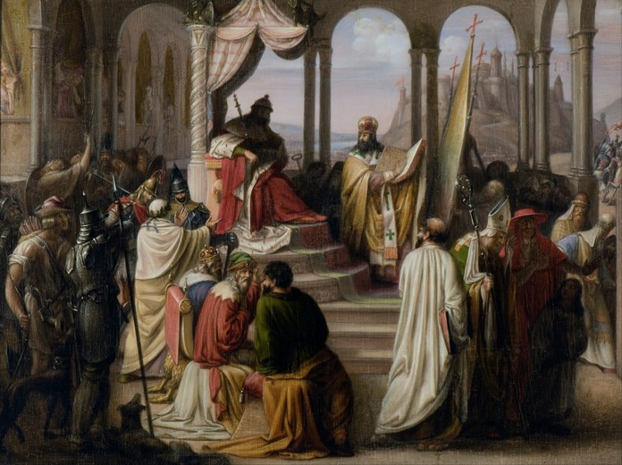 Prince Vladimir chooses a religion in 988 (A religious dispute in the Russian court) a Johann Leberecht Eggink