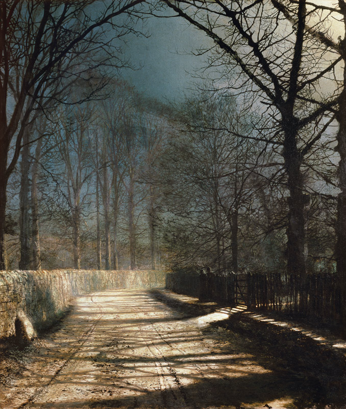 A Moonlit Lane, with two lovers by a gate a John Atkinson Grimshaw