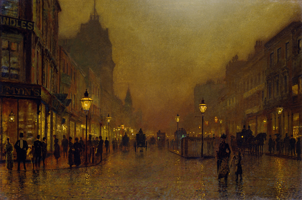 A Street at Night a John Atkinson Grimshaw