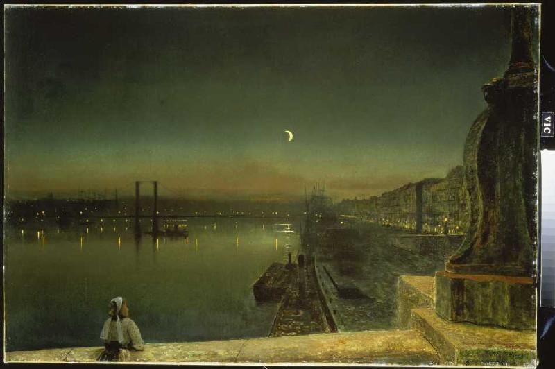 Look on the evening port of Rouen of the bridge's piece of Pierre a John Atkinson Grimshaw