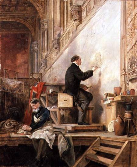 Daniel Maclise (1806-70) painting his mural 'The Death of Nelson' in the House of Lords a John Ballantyne