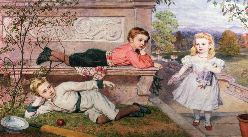 The Farrer Children, Gaspard, Henry and Cecilia in the Gardens of a Country House in Berkshire a John Collingham Moore