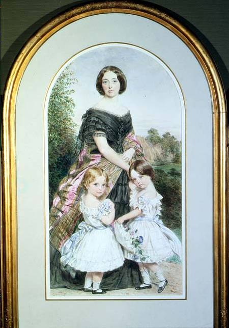 Portrait of a lady with her two daughters a John Collingham Moore