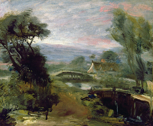 A View near Flatford Mill (oil on paper laid down on canvas) a John Constable