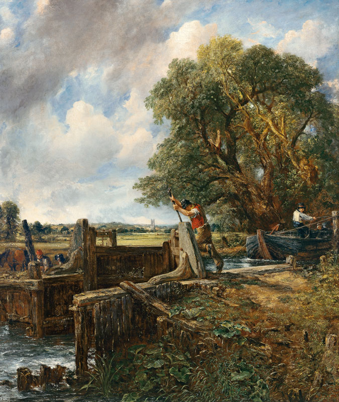 Barges passing a lock on the Stour a John Constable