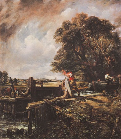 A boat passes a sluice a John Constable