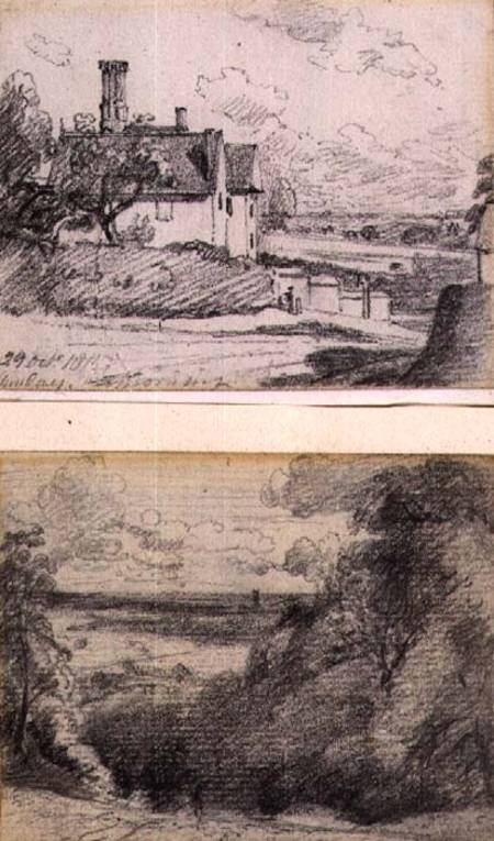 A Manor House, 1815, and Dedham from near Gun Hill, Langham a John Constable