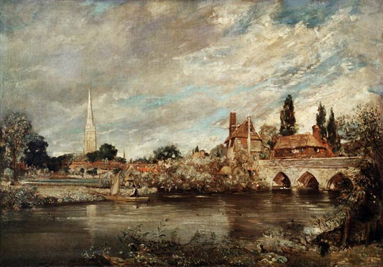 The Bridge of Harnham and Salisbury Cathedral a John Constable