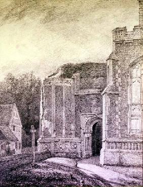 South Archway of the ruined tower of East Bergholt Church (pencil drawing)