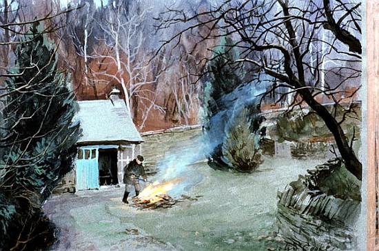 Lakeland Bonfire, 1996 (gouache)  a John  Cooke