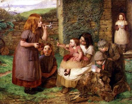 Bubbles: Cottage Scene with Children at Play a John Dawson Watson