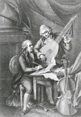 Portrait of Franz Joseph Haydn (1732-1809) and Wolfgang Amadeus Mozart (1756-91) composing music for a John Francis Rigaud