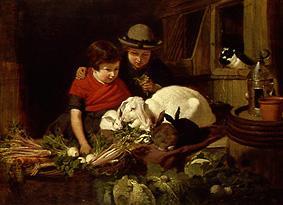 Children with rabbits a John Frederick Herring Il Vecchio
