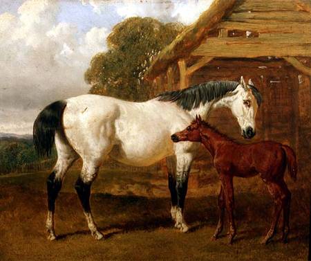 A Mare and Foal before a Barn a John Frederick Herring Il Vecchio