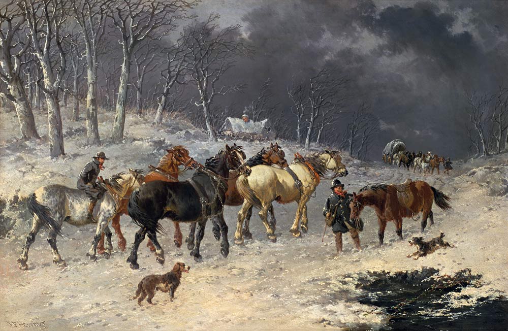 Horses in the snow a John Frederick Herring il Giovane