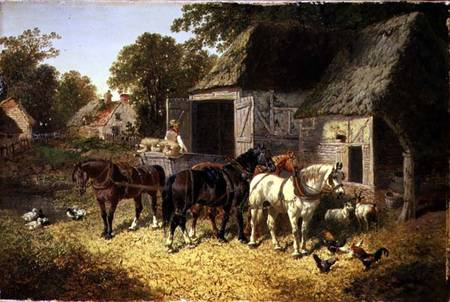 Three Horses at a Haystack a John Frederick Herring il Giovane