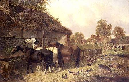 Three Horses at a Manger a John Frederick Herring il Giovane