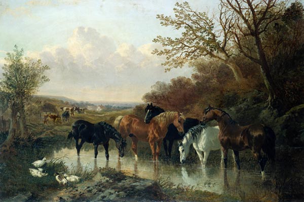 Pferde an einer Wasserstelle. a John Frederick Herring il Giovane