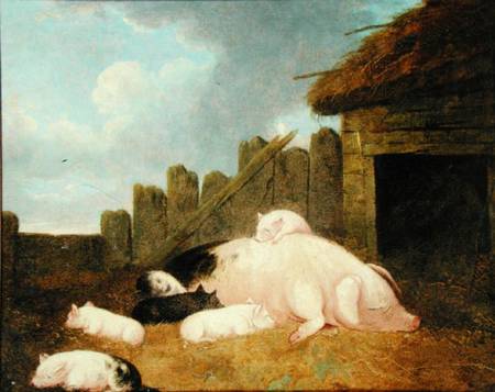 Sow with Piglets in the Sty a John Frederick Herring il Giovane