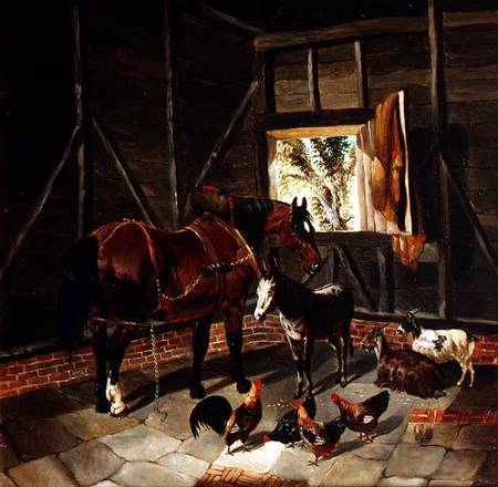 Stable Interior with Cart Horse and Donkey a John Frederick Herring il Giovane