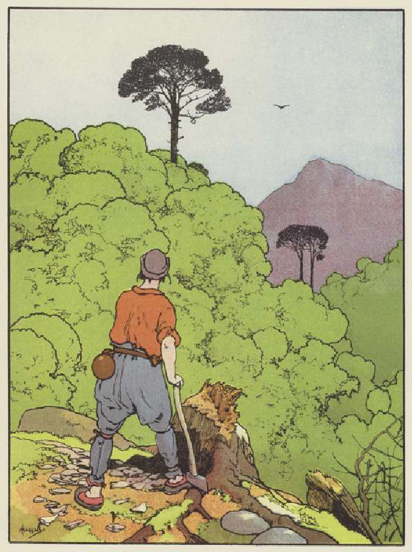 The wood-cutter finds May-Bird (colour litho) a John Hassall