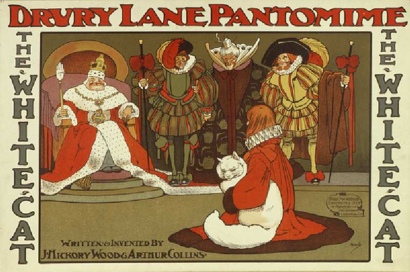 The White Cat by J. Hickory Wood and Arthur Collins, Drury Lane pantomime poster (colour litho) a John Hassall
