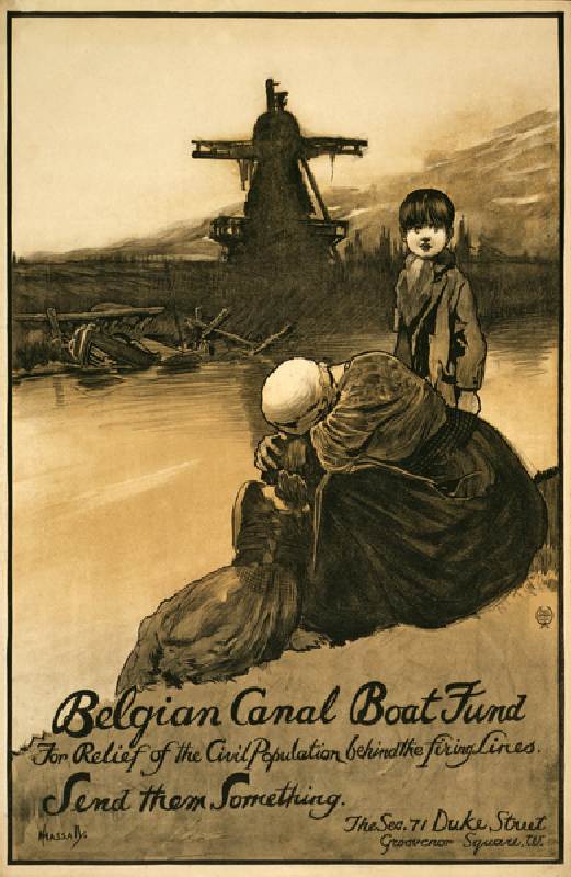 Fundraising campaign for Belgian Canal Boat Fund, pub. 1914-18 (colour litho) a John Hassall