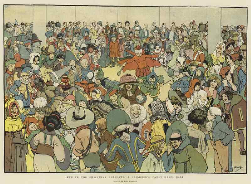 Fun in the Christmas Holidays, a Childrens Fancy Dress Ball (colour litho) a John Hassall