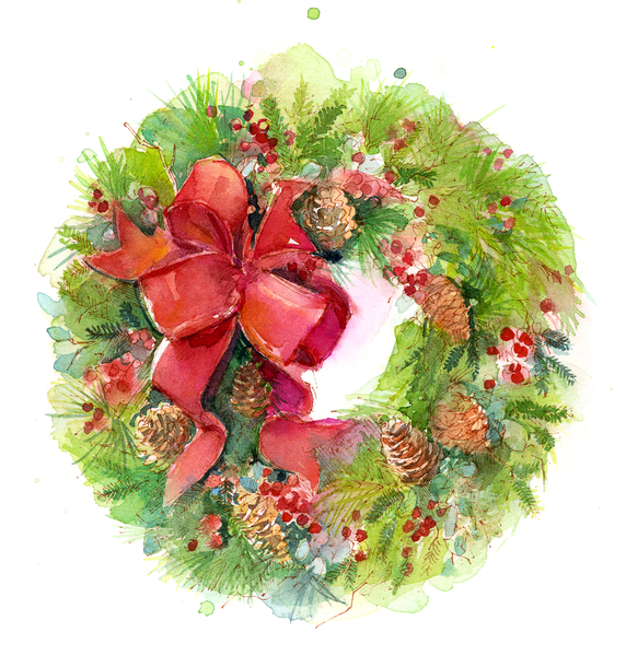 Christmas wreath with Red Bow a John Keeling