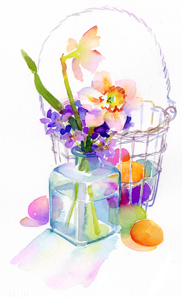Egg basket with flowers a John Keeling
