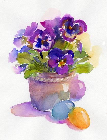 Pansies with Easter eggs