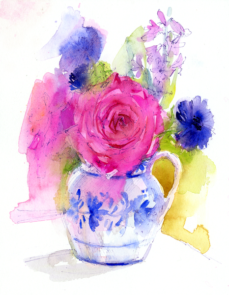 Rose and Cornflowers in Pitcher a John Keeling