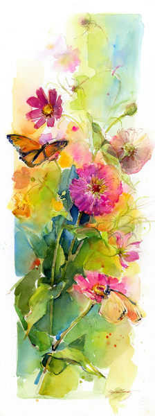 Zinnias and butterflies a John Keeling