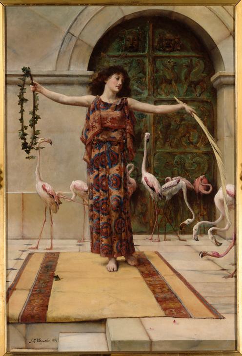 A Young Girl with Flamingos a John Reinhard Weguelin