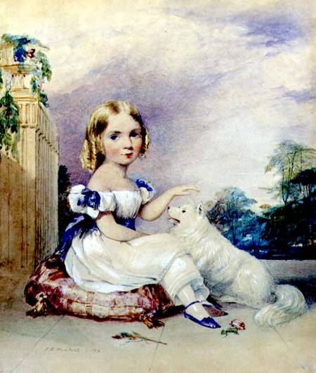 Portrait of a Little Girl with a Dog a John Rogers Herbert