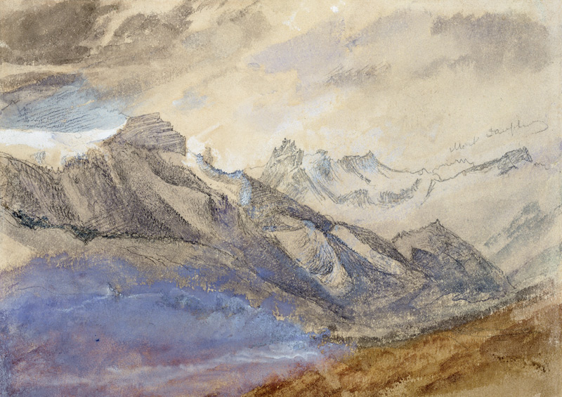 Mont Dauphiny, near Chartreuse  & pencil on a John Ruskin