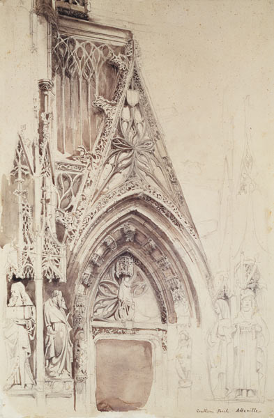 Southern Porch of St. Vulfran, Abbeville (pencil, ink & wash on paper) a John Ruskin