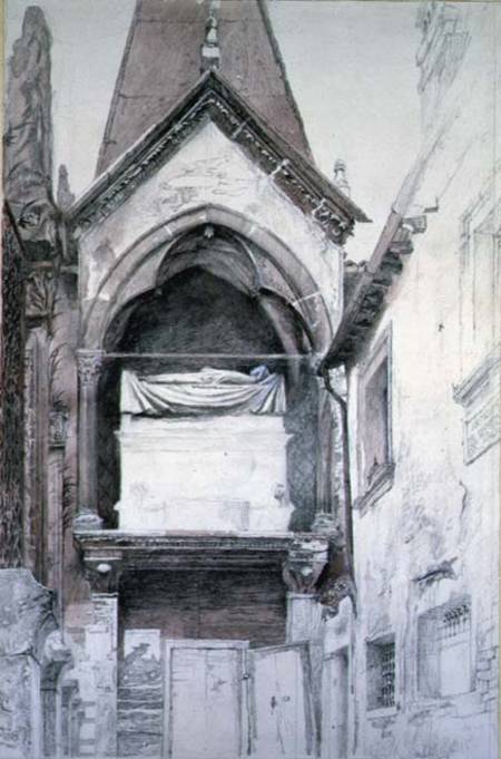 The Tomb of Cangrande I (d.1329), Santa Maria Antica, Verona cil & w/c on a John Ruskin