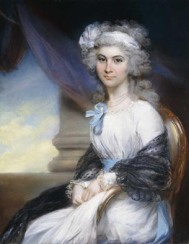 Miss Sophia Vansittart in einem weißen Kleid und einem weißen Haarband. a John Russell