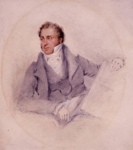 Self Portrait holding the book 'Normandie' (pencil & w/c on paper) a John Sell Cotman